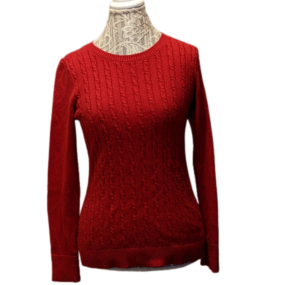 Talbots Christmas Red Cable Sweater Sz M Pullover